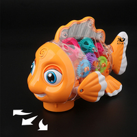 Longxi mainan Robot ikan badut lucu, mainan Robot ikan perlengkapan transparan Anemonefish lampu berkedip mainan plastik untuk anak-anak