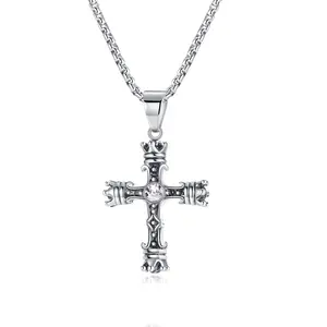 Hip Hop Sieraden Rvs Cross Met Kroon Hanger Ketting Mannen