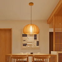 Luminaire suspendu central en bois en forme de citrouille, style japonais moderne et scandinave, LED à intensité variable et hauteur réglable, pour