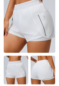 YY Maßgeschneiderte Damen 2-in-1 Doppellagige Schnelltrocknende Laufshorts Mini Elastische Taille Yoga Gym Athletic 3-Zoll-Shorts mit Reißverschlusstaschen - Product Image 4