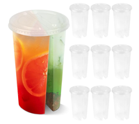 2 kompartemen plastik pp Twin Double cangkir dingin 700ml sekali pakai Anda 10000 Moq rendah Split cangkir Boba