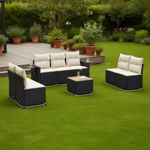 Conjunto de Sofá de Jardín de Ratán Negro con Patas Ajustables, Muebles de Exterior de Diseño Contemporáneo, Cojines de Espuma de Alta Densidad - Product Image 2