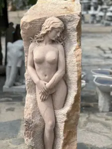 Grande <span class=keywords><strong>statue</strong></span> de femme <span class=keywords><strong>en</strong></span> <span class=keywords><strong>pierre</strong></span> naturelle de taille réelle, sculpture traditionnelle de dame de jardin <span class=keywords><strong>en</strong></span> marbre pour application extérieure - Product Image 2