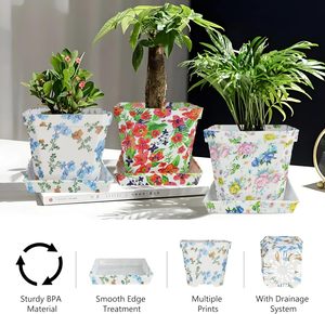 Macetas <span class=keywords><strong>de</strong></span> plástico decorativas modernas, <span class=keywords><strong>maceta</strong></span> <span class=keywords><strong>de</strong></span> flores impresa, contenedor <span class=keywords><strong>de</strong></span> paleta para interior/exterior para habitación, balcón - Product Image 2