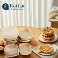 Bol en papier kraft carré/rectangulaire, biodégradable, protection de l'environnement, emballage alimentaire, bol à salade avec couvercle