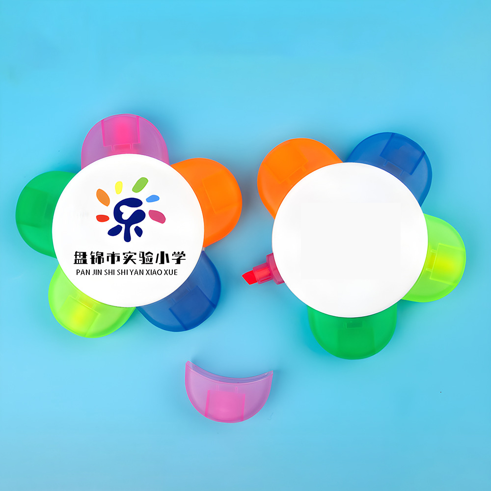 XX758 Custom Fun Gift Advertising Pen With Logo Wholesale Flower Shape Five-color Highlighter Plastic Pen