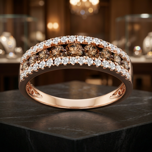 Vintage Cut 2Ct 925 <b>Silver</b> Women's Wedding Engagement Eternity Band <b>Ring</b> Pave Setting Brown White Moissanite Gold Plated TISHYA - Product Image 3