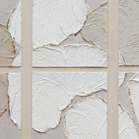 Décoration murale d'art abstrait, six panneaux, tons neutres avec accents dorés, peintures sur toile texturées en forme de feuille, paysage