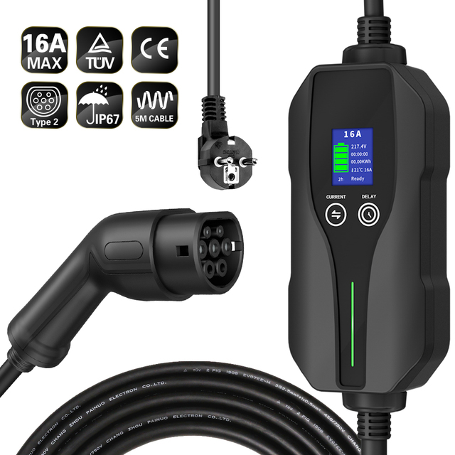 New EV Portable Charger 16A Type 2 Mode 2 AC 11KW 3 Phase for Home Use