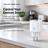 Stop Kontak Pintar Respon Cepat Standar EU WiFi 2.4GHz Tuya Smart Life Pengukur Daya 10A 2300W untuk Penggunaan Otomasi Rumah