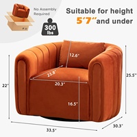 Chaise à baril pivotante orange moderne Fauteuil confortable en velours d'appoint pour la maison ou l'hôtel Entièrement assemblé