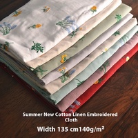Tissu en coton et lin brodé de petites fleurs pour femmes, tissu en lin doux, jacquard brodé