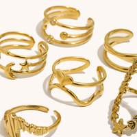 Dingran Vente en Gros 2026 Nouvelle Tendance Mode DIY Design Simple Acier Inoxydable Plaqué Or 18K Bague Ouverte Pentagramme Croix Ligne