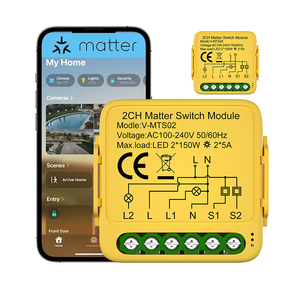 Mini Módulo de interruptor de pared inteligente de 2 canales, controlador de relé de materia Compatible con <span class=keywords><strong>Homekit</strong></span> SmartThings Siri Alexa 10A Max. Current - Product Image 5