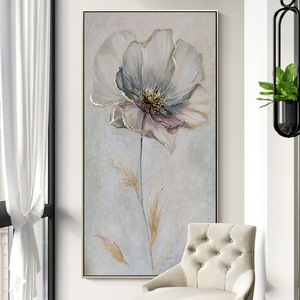 Hand Painted Oil Painting Flower Modern Light Luxury Vertical <b>Wall</b> Art Metal <b>Frame</b> For Hallway Corridor Decor - Product Image 1