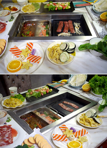 MODI elettrico coreano <span class=keywords><strong>barbecue</strong></span> Grill tavolo cinese Built-In Shabu Shabu Hot Pot BBQ Grill tavolo <span class=keywords><strong>per</strong></span> uso ristorante - Product Image 5