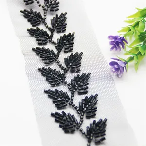 Ribbon With Pearls Sewing On Garments Organza Wedding Dress Hand Made Black Mesh Lace Trims Lace Fabric
