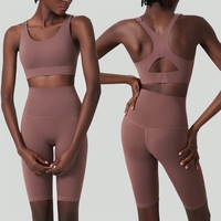 Pakaian Olahraga Yoga untuk Wanita, Setelan Celana Pendek Pengangkat Bokong, Bra Seamless Wanita