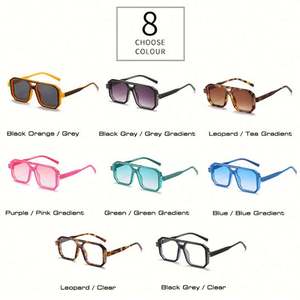 Gafas de Sol Cuadradas de Moda Vintage al por Mayor para Hombre y Mujer, Estilo Punk con Remaches Poligonales y Doble Puente - Product Image 5