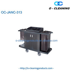Carro de limpieza de plástico resistente O-Cleaning, carro de mano de utilidad de <span class=keywords><strong>conserje</strong></span> rodante, carro de servicio de limpieza de habitación de hotel con bolsa - Product Image 6