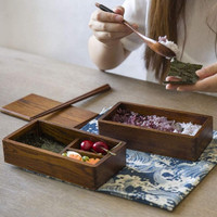 Boîtes à bento en bois naturel Boîte à bento empilable à double couche pour enfants