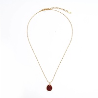 Collier Pendentif Minimaliste Plaqué Or PVD avec Pierres Naturelles Garnet Améthyste Lapis Lazuli Turquoise Agate Rouge