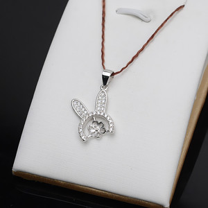 Pendentif en argent S925 Wenchi Han avec perle, motif oreilles de lapin, simple et tendance, 9-10 mm, composants de bijoux DIY à suspendre, modèle vide - Product Image 3