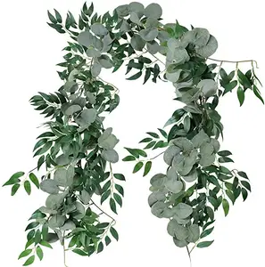 artificial eucalyptus and willow tree leaves wedding arch background door green wreath