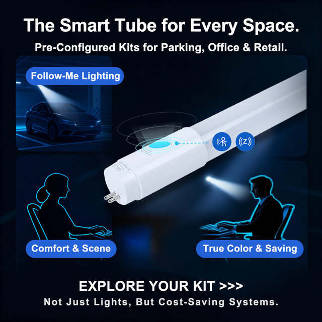 Amelech Smart ZigBee Wireless T8 PC LED Tube Light with Human Centric Dimming Sensor Embedded for Office/Classroom Lighting