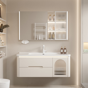 Meuble de salle de bain simple en céramique avec coins arrondis, lavabo intégré intelligent pour le lavage des mains - Product Image 3