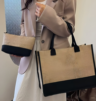 Sac fourre-tout en toile de jute 2-en-1 avec petite pochette, écologique et réutilisable, pour femme, idéal pour le travail et le shopping, logo personnalisable