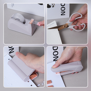 ชุดเครื่องเขียนสำนักงานสีขาวโรสโกลด์ขายส่ง ชุดอุปกรณ์ตั้งโต๊ะพร้อมที่เย็บ<span class=keywords><strong>กระดาษ</strong></span> เครื่องเจาะกระดาษ กรรไกร และที่ตัดเทป - Product Image 3