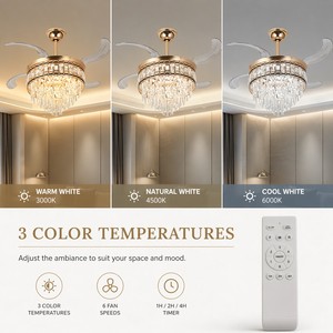 Ventilateur de plafond en cristal de 48 pouces avec lumière LED, moteur DC et télécommande pour salon, lustre moderne - Product Image 4