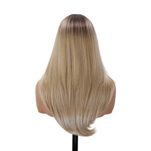 Perruque synthétique sans colle de 22 pouces, cheveux raides, avec dentelle frontale 13x3, ajustable, pré-épilée, pour femmes, blanc, brun, blond - Product Image 2