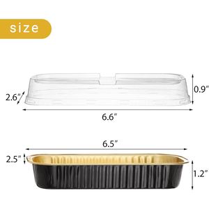 Aluminum <b>Foil</b> Mini Cake/Loaf Pans with Plastic Lid 6.8 Oz Rectangle Baking <b>Containers</b> Disposable Food Grade Black Gold - Product Image 2
