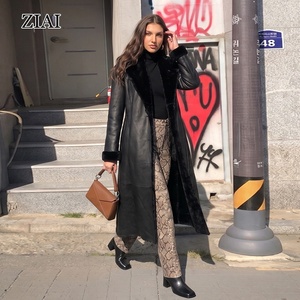 Cappotto Lungo in Pelle Nera da Donna con Bordo in Pelliccia | Cappotto <span class=keywords><strong>Trench</strong></span> in Finta Pelliccia, Soprabito Invernale Caldo con Cintura per Streetwear e Casual - Product Image 4