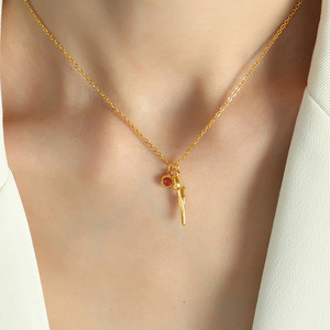 Tulip Rhinestone Pendant Necklace 18k Gold Plated <b>Titanium</b> Steel Everyday Wear Simple Elegant Design - Product Image 3