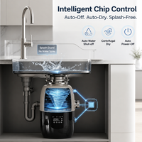Triturador de Residuos de Alimentos Silencioso de Acero Inoxidable de 1HP BLDC con Limpieza Automática para Debajo del Fregadero, Alimentación Continua para Cocina