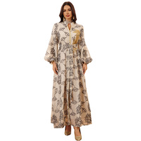 Abaya ouverte à ceinture, imprimé feuilles dorées multicolores, mode 2025, nouvelle robe musulmane de luxe du Moyen-Orient pour femmes