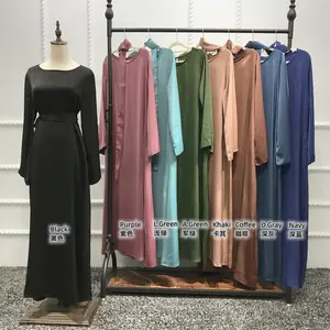 Wholesale Women Turkey Soft Satin Abaya Muslim Women Dress With Side Pockets Islamic Clothing