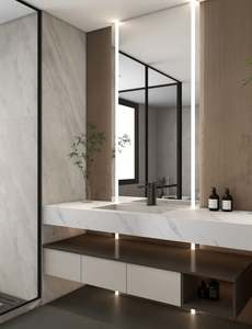 Meuble-lavabo de salle de bain simple de style minimaliste contemporain, avec un grand miroir intelligent - Product Image 5