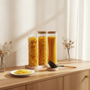 Bocaux empilables hermétiques en verre borosilicate transparent pour pâtes, spaghetti, macaronis, organisation de la cuisine, compatibles <span class=keywords><strong>lave</strong></span>-<span class=keywords><strong>vaisselle</strong></span>, grande taille - Product Image 6