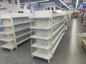 Cold Rolled Steel Light Duty 35-40kg Loading White Color Easy Assembled Double-sided Gondola Supermarket Shelf for <strong>Small</strong> <strong>Shops</strong> - Product Image 2
