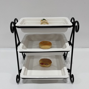 Tự chọn hiện đại <span class=keywords><strong>3</strong></span> tầng phục vụ phục vụ khay bên 3pcs sứ đĩa trái cây bánh món tráng miệng thực phẩm hiển thị Riser - Product Image 3