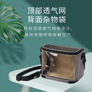 Transportín portátil de tela Oxford gris y azul con ventana transparente para aves, hámsters y conejos, con asa de mano y correa cruzada. - Product Image 3