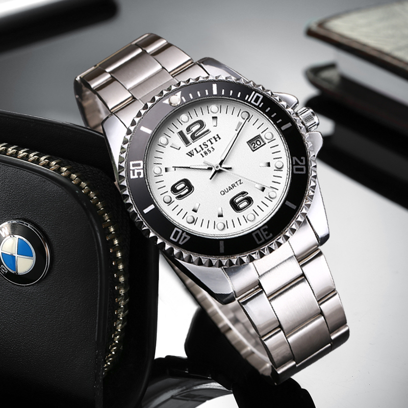 Водонепроницаемые кварцевые часы с кожаным ремешком, тонкие кварцевые часы с камнем 42 мм, корпус из сплава, часы с кварцевым механизмом