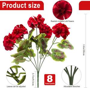 Plante artificielle de géranium Lovemoon GF-R-8, 8 pièces, fleurs <span class=keywords><strong>en</strong></span> soie réalistes résistantes aux UV, <span class=keywords><strong>en</strong></span> boîte, pour l'intérieur/l'extérieur, la maison ou le bureau - Product Image 2