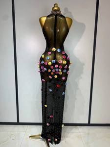 Robe longue femme ornée de strass et de fleurs, transparente, 2025, sexy, élégante, <span class=keywords><strong>pour</strong></span> soirée, anniversaire, invitée de <span class=keywords><strong>mariage</strong></span>, club, scène, robe de luxe - Product Image 6