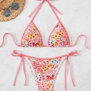 Bikinis con Logotipo Personalizado, Diseño Floral y a Rayas, Trajes de Baño Brasileños Transpirables con Flores 3D, Micro Bikini de 2 Piezas Hecho a Medida - Product Image 3