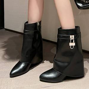 Botas de cuña cortas/largas para mujer con tacón y cierre Shark - Product Image 5